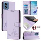 For Motorola Moto G Play 4G 2024 Global Cat Rat Embossed Pattern RFID Leather Phone Case with Lanyard(Purple) - 1