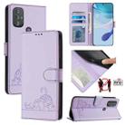 For Motorola Moto G Power 2022 Cat Rat Embossed Pattern RFID Leather Phone Case with Lanyard(Purple) - 1