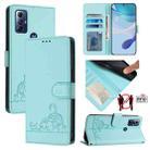For Motorola G Pure/Moto G Play 2023 Cat Rat Embossed Pattern RFID Leather Phone Case with Lanyard(Mint Green) - 1