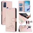 For Motorola G Pure/Moto G Play 2023 Cat Rat Embossed Pattern RFID Leather Phone Case with Lanyard(Pink) - 1