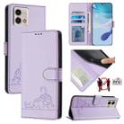 For Motorola Moto G Stylus 2023 4G Cat Rat Embossed Pattern RFID Leather Phone Case with Lanyard(Purple) - 1