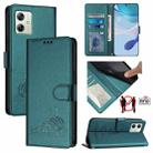 For Motorola Moto G14 4G Cat Rat Embossed Pattern RFID Leather Phone Case with Lanyard(Peacock Green) - 1