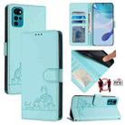 For Motorola Moto E32 4G India Cat Rat Embossed Pattern RFID Leather Phone Case with Lanyard(Mint Green) - 1