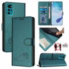 For Motorola Moto E32 4G India Cat Rat Embossed Pattern RFID Leather Phone Case with Lanyard(Peacock Green) - 1