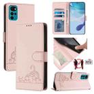 For Motorola Moto E22s 4G Global Cat Rat Embossed Pattern RFID Leather Phone Case with Lanyard(Pink) - 1