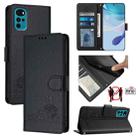 For Motorola Moto E22s 4G Global Cat Rat Embossed Pattern RFID Leather Phone Case with Lanyard(Black) - 1