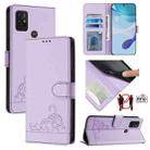 For Motorola Moto G10 Power Cat Rat Embossed Pattern RFID Leather Phone Case with Lanyard(Purple) - 1