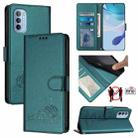 For Motorola Moto G31 4G Global/G41 4G Cat Rat Embossed Pattern RFID Leather Phone Case with Lanyard(Peacock Green) - 1