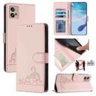 For Motorola Moto G32 Cat Rat Embossed Pattern RFID Leather Phone Case with Lanyard(Pink) - 1