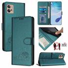 For Motorola Moto G32 Cat Rat Embossed Pattern RFID Leather Phone Case with Lanyard(Peacock Green) - 1