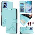 For Motorola Moto G34 Global Cat Rat Embossed Pattern RFID Leather Phone Case with Lanyard(Mint Green) - 1