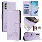 For Motorola Moto G51 5G Cat Rat Embossed Pattern RFID Leather Phone Case with Lanyard(Purple) - 1