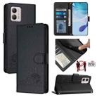 For Motorola Moto G53Y 5G/G53J 5G Cat Rat Embossed Pattern RFID Leather Phone Case with Lanyard(Black) - 1