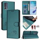 For Motorola Moto G62 5G India Cat Rat Embossed Pattern RFID Leather Phone Case with Lanyard(Peacock Green) - 1