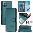 For Motorola Moto G72 Cat Rat Embossed Pattern RFID Leather Phone Case with Lanyard(Peacock Green) - 1