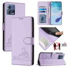 For Motorola Moto G72 Cat Rat Embossed Pattern RFID Leather Phone Case with Lanyard(Purple) - 1