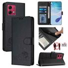 For Motorola Moto G84 5G Cat Rat Embossed Pattern RFID Leather Phone Case with Lanyard(Black) - 1