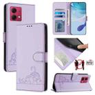 For Motorola Moto G84 5G Cat Rat Embossed Pattern RFID Leather Phone Case with Lanyard(Purple) - 1