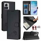 For Motorola Edge 30 Ultra Cat Rat Embossed Pattern RFID Leather Phone Case with Lanyard(Black) - 1