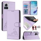 For Motorola Edge 30 Ultra Cat Rat Embossed Pattern RFID Leather Phone Case with Lanyard(Purple) - 1