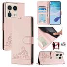 For Motorola Edge 50 Ultra Cat Rat Embossed Pattern RFID Leather Phone Case with Lanyard(Pink) - 1