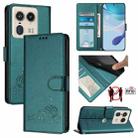 For Motorola Edge 50 Ultra Cat Rat Embossed Pattern RFID Leather Phone Case with Lanyard(Peacock Green) - 1