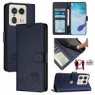 For Motorola Edge 50 Ultra Cat Rat Embossed Pattern RFID Leather Phone Case with Lanyard(Blue) - 1