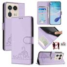 For Motorola Edge 50 Ultra Cat Rat Embossed Pattern RFID Leather Phone Case with Lanyard(Purple) - 1