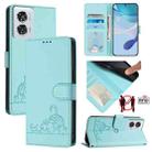 For Motorola Edge 50 Fusion Cat Rat Embossed Pattern RFID Leather Phone Case with Lanyard(Mint Green) - 1