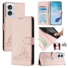 For Motorola Edge 50 Fusion Cat Rat Embossed Pattern RFID Leather Phone Case with Lanyard(Pink) - 1