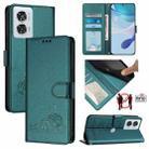 For Motorola Edge 50 Fusion Cat Rat Embossed Pattern RFID Leather Phone Case with Lanyard(Peacock Green) - 1