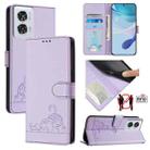 For Motorola Edge 50 Fusion Cat Rat Embossed Pattern RFID Leather Phone Case with Lanyard(Purple) - 1