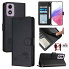 For Motorola Moto E14 Cat Rat Embossed Pattern RFID Leather Phone Case with Lanyard(Black) - 1