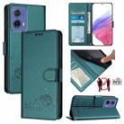 For Motorola Moto G85 Cat Rat Embossed Pattern RFID Leather Phone Case with Lanyard(Peacock Green) - 1