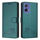 For Motorola Moto G85 Cat Rat Embossed Pattern RFID Leather Phone Case with Lanyard(Peacock Green) - 2