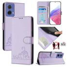 For Motorola Moto G85 Cat Rat Embossed Pattern RFID Leather Phone Case with Lanyard(Purple) - 1