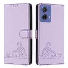 For Motorola Moto G85 Cat Rat Embossed Pattern RFID Leather Phone Case with Lanyard(Purple) - 2