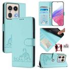 For Motorola Edge 50 5G Global Cat Rat Embossed Pattern RFID Leather Phone Case with Lanyard(Mint Green) - 1