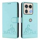 For Motorola Edge 50 5G Global Cat Rat Embossed Pattern RFID Leather Phone Case with Lanyard(Mint Green) - 2