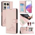 For Motorola Edge 5G Global Cat Rat Embossed Pattern RFID Leather Phone Case with Lanyard(Pink) - 1