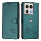 For Motorola Edge 5G Global Cat Rat Embossed Pattern RFID Leather Phone Case with Lanyard(Peacock Green) - 2