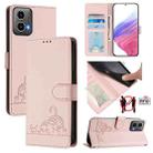 For Motorola Moto G34 5G / G45 5G Cat Rat Embossed Pattern RFID Leather Phone Case with Lanyard(Pink) - 1