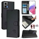 For Motorola Moto G34 5G / G45 5G Cat Rat Embossed Pattern RFID Leather Phone Case with Lanyard(Black) - 1