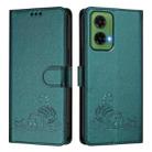 For Motorola Moto G35 Cat Rat Embossed Pattern RFID Leather Phone Case with Lanyard(Peacock Green) - 2