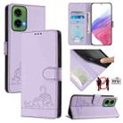 For Motorola Moto G35 Cat Rat Embossed Pattern RFID Leather Phone Case with Lanyard(Purple) - 1