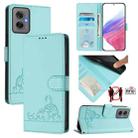 For Motorola Moto G55 Cat Rat Embossed Pattern RFID Leather Phone Case with Lanyard(Mint Green) - 1