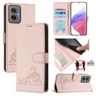 For Motorola Moto G55 Cat Rat Embossed Pattern RFID Leather Phone Case with Lanyard(Pink) - 1