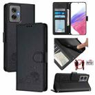 For Motorola Moto G55 Cat Rat Embossed Pattern RFID Leather Phone Case with Lanyard(Black) - 1
