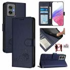 For Motorola Moto G55 Cat Rat Embossed Pattern RFID Leather Phone Case with Lanyard(Blue) - 1