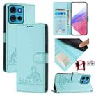 For Motorola Moto G75 Cat Rat Embossed Pattern RFID Leather Phone Case with Lanyard(Mint Green) - 1